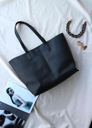 Качественная базовая черная сумка шоппер повседневная тоут