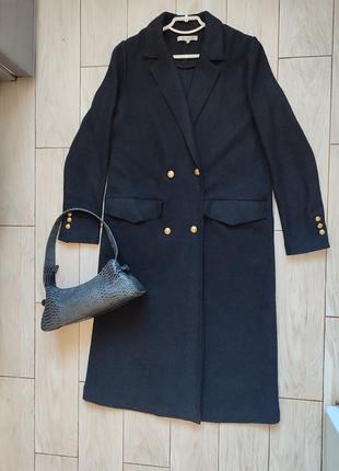 Длинное трендовое двубортное пальто с шерсти на весну от zara размер м-л