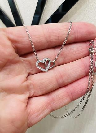 Серебряное колье сердце 925 проба
