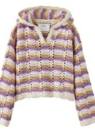 Вязаный худи свитшот с капюшоном кроше