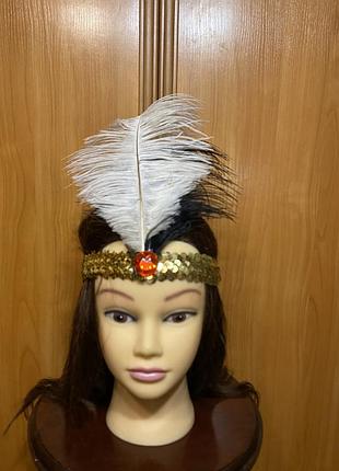 Ретро повязка на голову с перьями