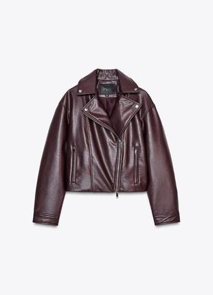 Укорочена байкерська куртка зі штучної шкіри zara
