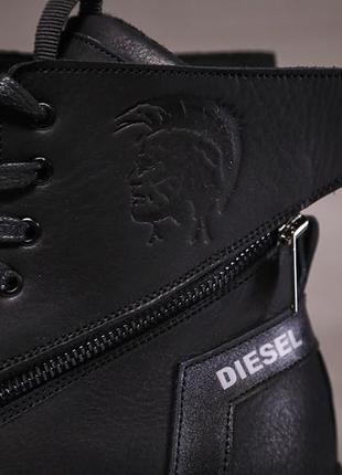 Зимние кожаные ботинки на меху diesel black wing10 фото
