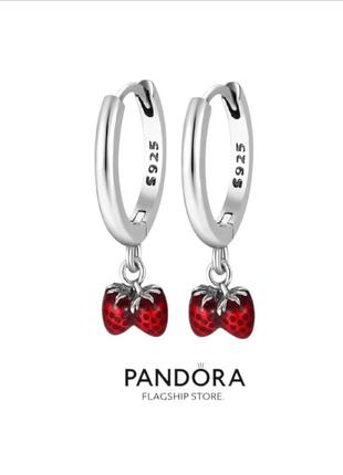 Сережки срібло полунички silver_pandora оригінальні стильні застібка зручна кільце