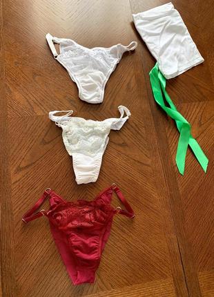 Комплект трусики красные белые с кружевом комплект