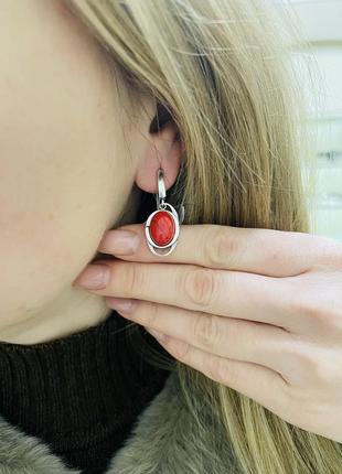 Серебряные серьги с кораллом 925 проба