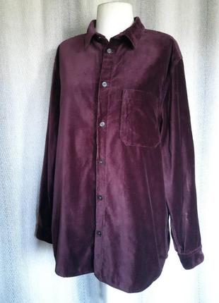 100% котон чоловіча натуральна оксамитова тепла сорочка h&m на гудзиках бордового кольору  оверсайз