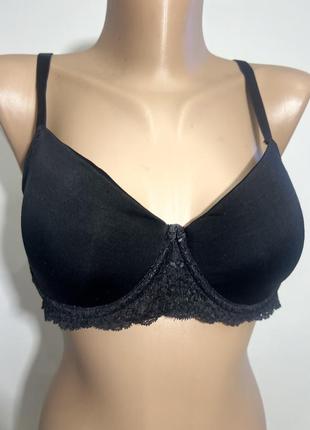 Черный бюстгальтер лифчик с кружевом 75 80 b тонкий слой паролона