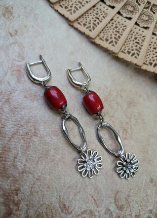 Серьги с кораллом. красные серьги 6