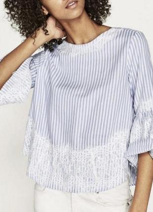 Коттоновая блуза zara с кружевом