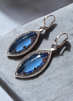 🛍 серьги серебро 925 цирконий синий