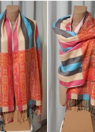 Большой палантин с бахромой pashmina 200х69