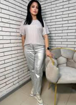 Серебряные джинсы -брючки р. xxxl,серебряный топ.p.20