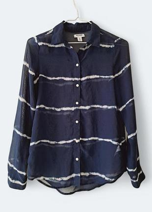 Рубашка темно синяя полупрозрачная в полосы
