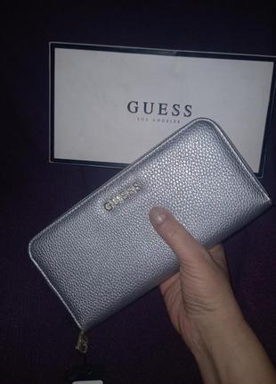 Кошелек  guess, серебро, финиш металлик, оригинал