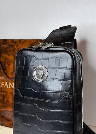 Нагрудна сумка чорна stefano ricci black croco white white metal logo