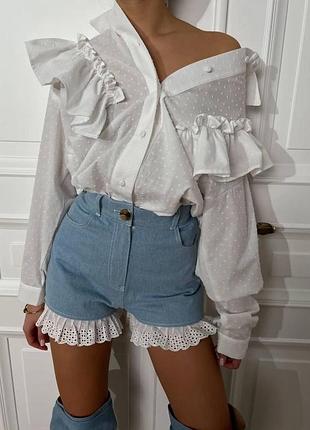 Джинсовые шорты с рюшами