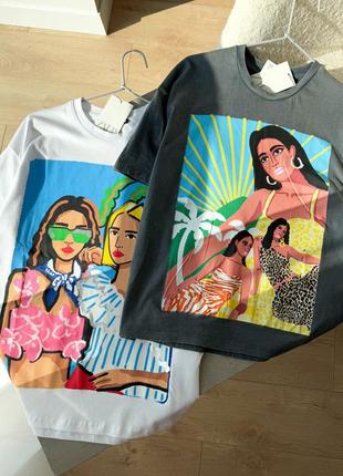 Белая и графитовая футболка с вываренным эффектом zara 1300/812, 1131/814