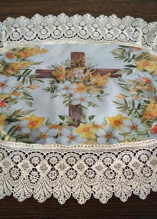 Див.всі фото. рушник пасхальний на кошик з мереживами декоративна серветка
