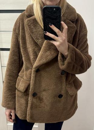 Шуба из искусственного меха h&m, размер s-m, оверсайз, тедди, эко шуба