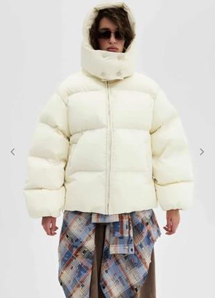 Пуховик оверсайз молочний beomdesign zara hm dutti