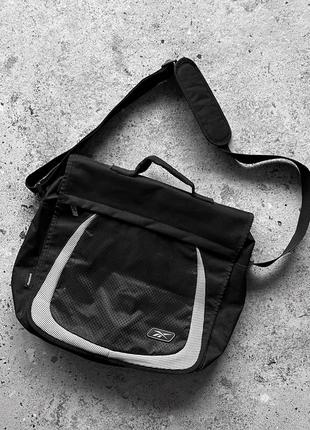 Reebok vintage 00s black laptop messenger bag multipockets сумка, месенджер для ноутбуків