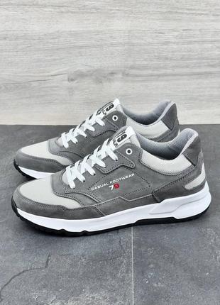 Кроссовки мужские натуральная кожа нубук и водоотталкивающая кордура серого цвета 02-14