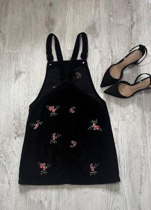 Черный сарафан в цветочный принт от topshop🪷2 фото