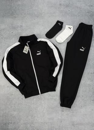 Костюм puma лампас кофта брюки черный + 2 пары носков в подарок
