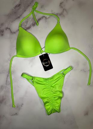 Салатовый зеленый женский купальник треугольник с пуш ап анжелика 3-d бразилиана на регуляторах