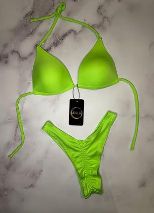 Салатовый зеленый женский купальник треугольник с пуш ап анжелика 3-d бразилиана танго