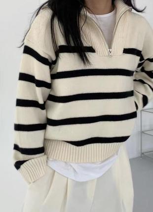 Кофта свитер в полоску с воротником на молнии vero moda вискоза