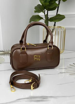 Сумка miy miy leather Grid bag brown/black/white