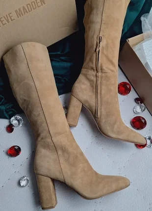 Steve madden оригінал замшеві світло-коричневі чоботи на підборах