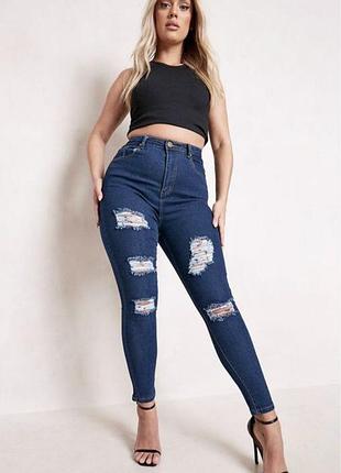 Потертые джинсы скинни skinny с высокой посадкой талии boohoo батал