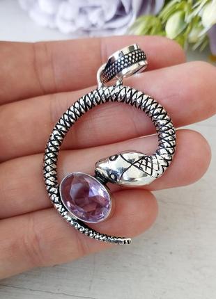 Змея аметист 🩷🐍 драгоценный кулон серебро натуральный камень
