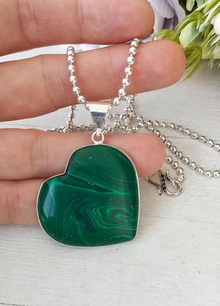 Сердце малахит 💚 драгоценное колье серебро натуральный камень