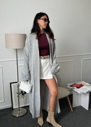 Кардиган длинный теплый серый, бежевый, молочный, черный, графит