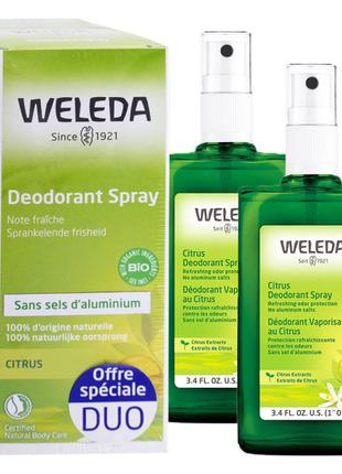 Weleda цитрусовий спрей-дезодорант weleda déodorant spray au citrus упаковка з 2 -х штук по 100 мл
