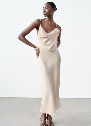 Сатиновое вечернее платье длинное атласное платье zara xs 34