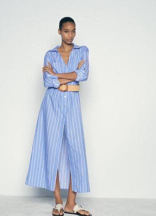 Полосатое платье-рубашка с ремнем zara размер s