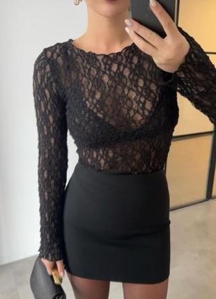 Женская прозрачная кружевная кофта блуза из кружева лонгслив из кружева