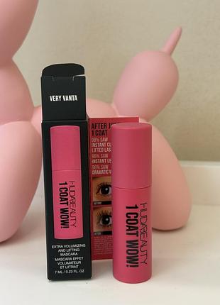 Тушь для ресниц huda beauty 1 coat wow! extra volumising and lifting mascara mini, 7ml