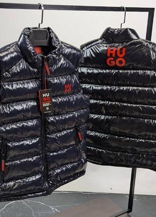 Мужская жилетка hugo boss, лаковая, блестящая, черная