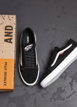 Демисезонные кожаные (замш) кеды vans черные2 фото