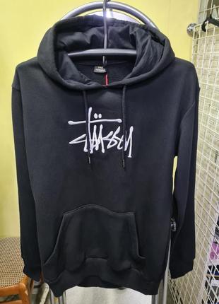 Худі stussy, чорне худі з вишивкою унісекс, худі з начосом демісезонне осінь зима весна