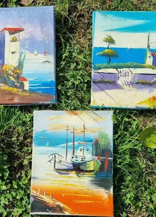 Вінтажні картини маслом на холсті "морський сюжет".