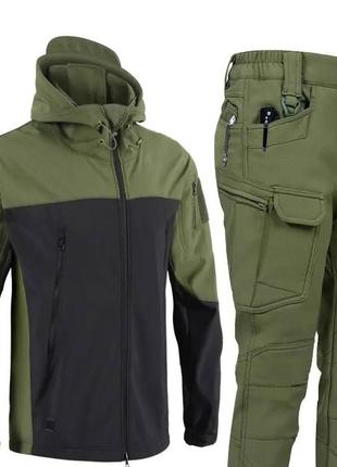 Костюм soft shell софтшел на флисе черный мультикам, серый и масло