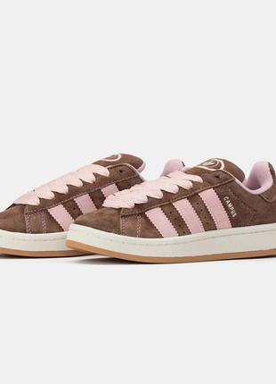 Женские кроссовки adidas campus 00s brown pink натуральная замша