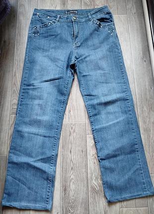 Женские прямые голубые джинсы в паетках р 50-52